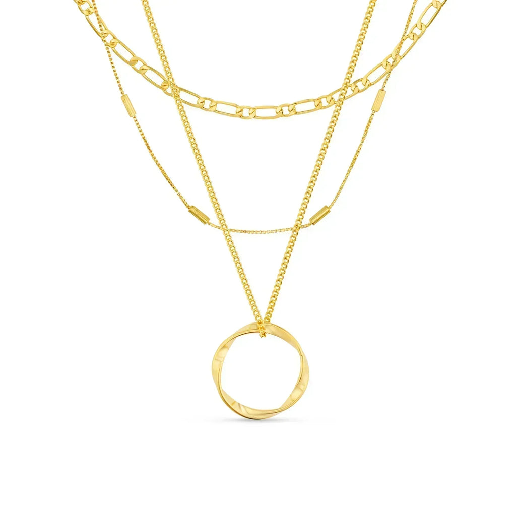 Open Three-Row Hoop Necklace in Gold
