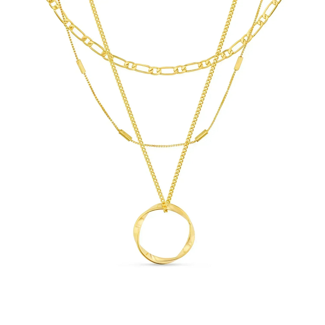 Open Three-Row Hoop Necklace in Gold