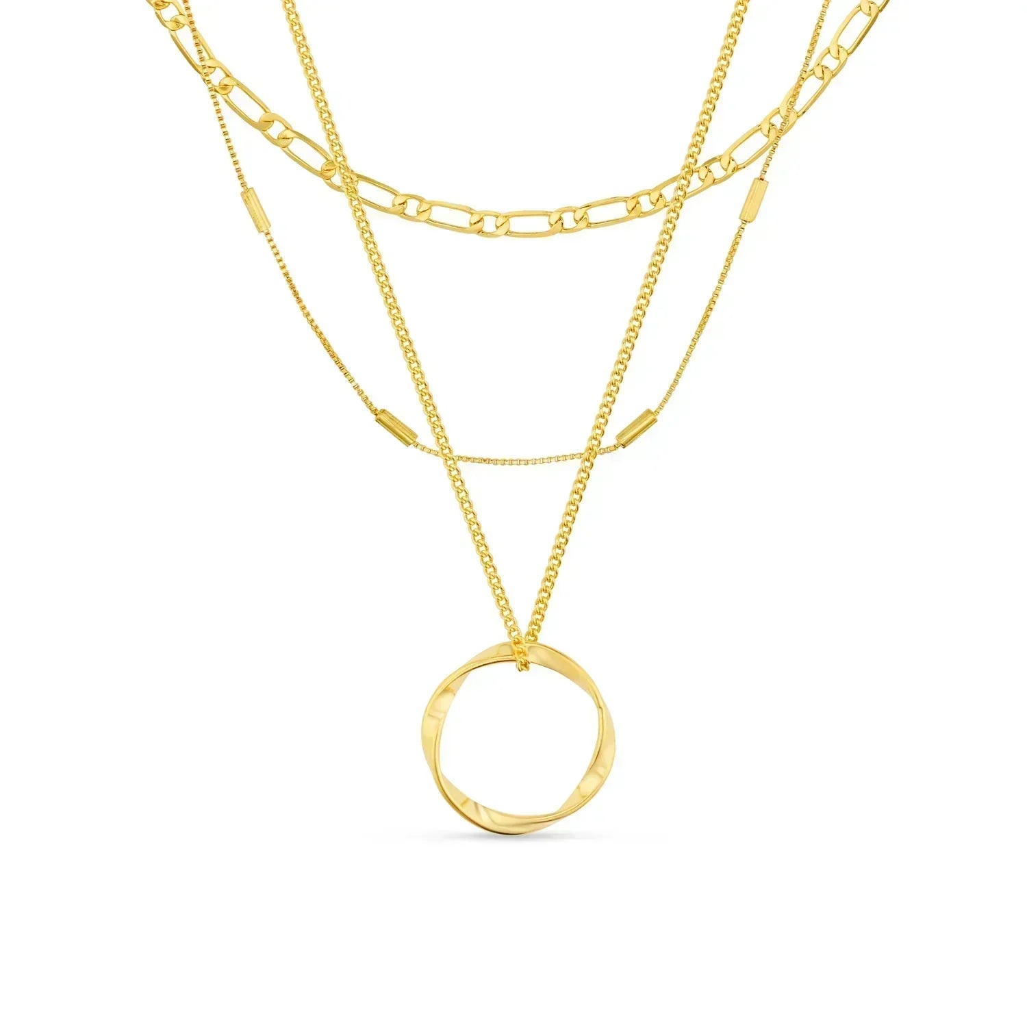 Open Three-Row Hoop Necklace in Gold