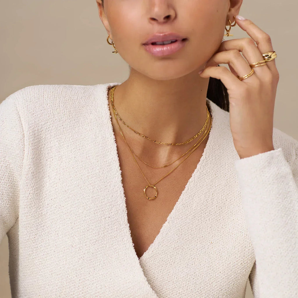 Open Three-Row Hoop Necklace in Gold