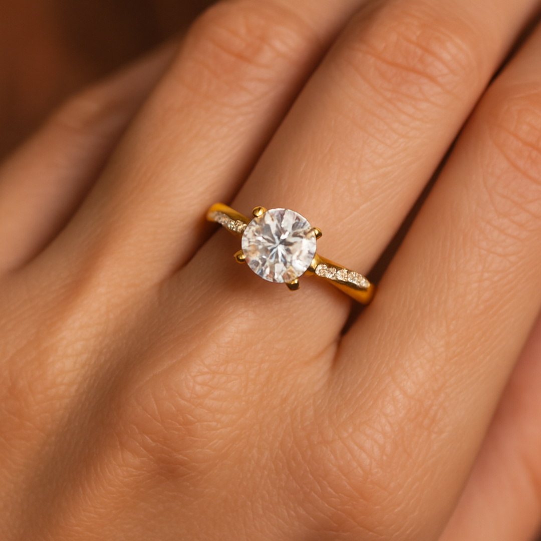 Gold Engagement Ring with Crystal