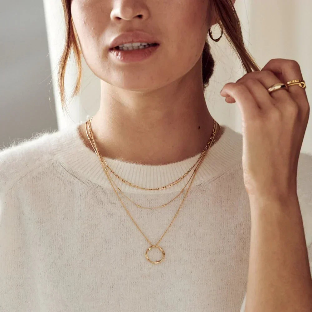 Open Three-Row Hoop Necklace in Gold