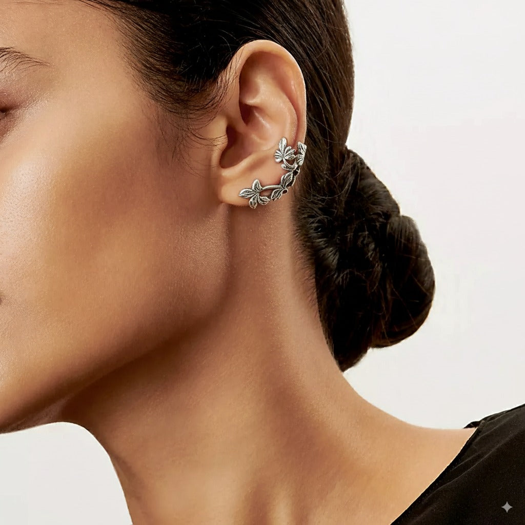 Vintage silver leaf-shaped earrings