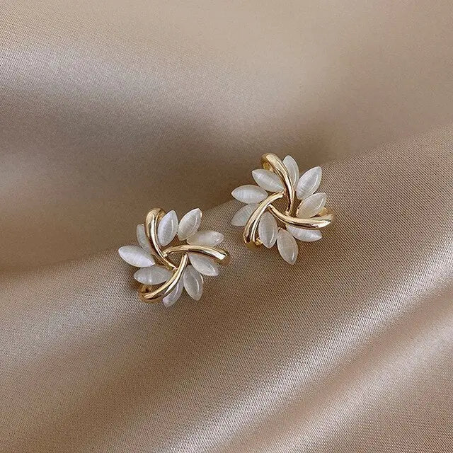 Stud Earrings White Opal