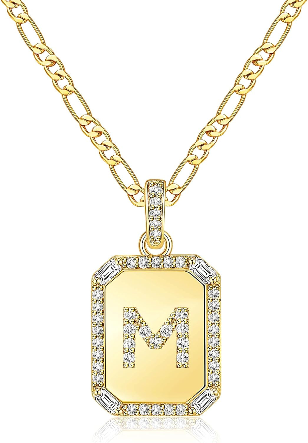 Rectangle Necklace with Letters Monogram 18K Gold Plated