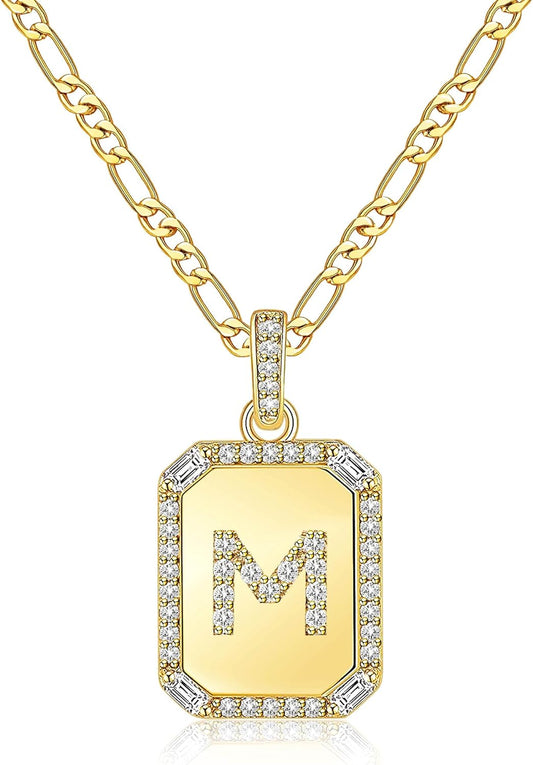 Rectangle Necklace with Letters Monogram 18K Gold Plated