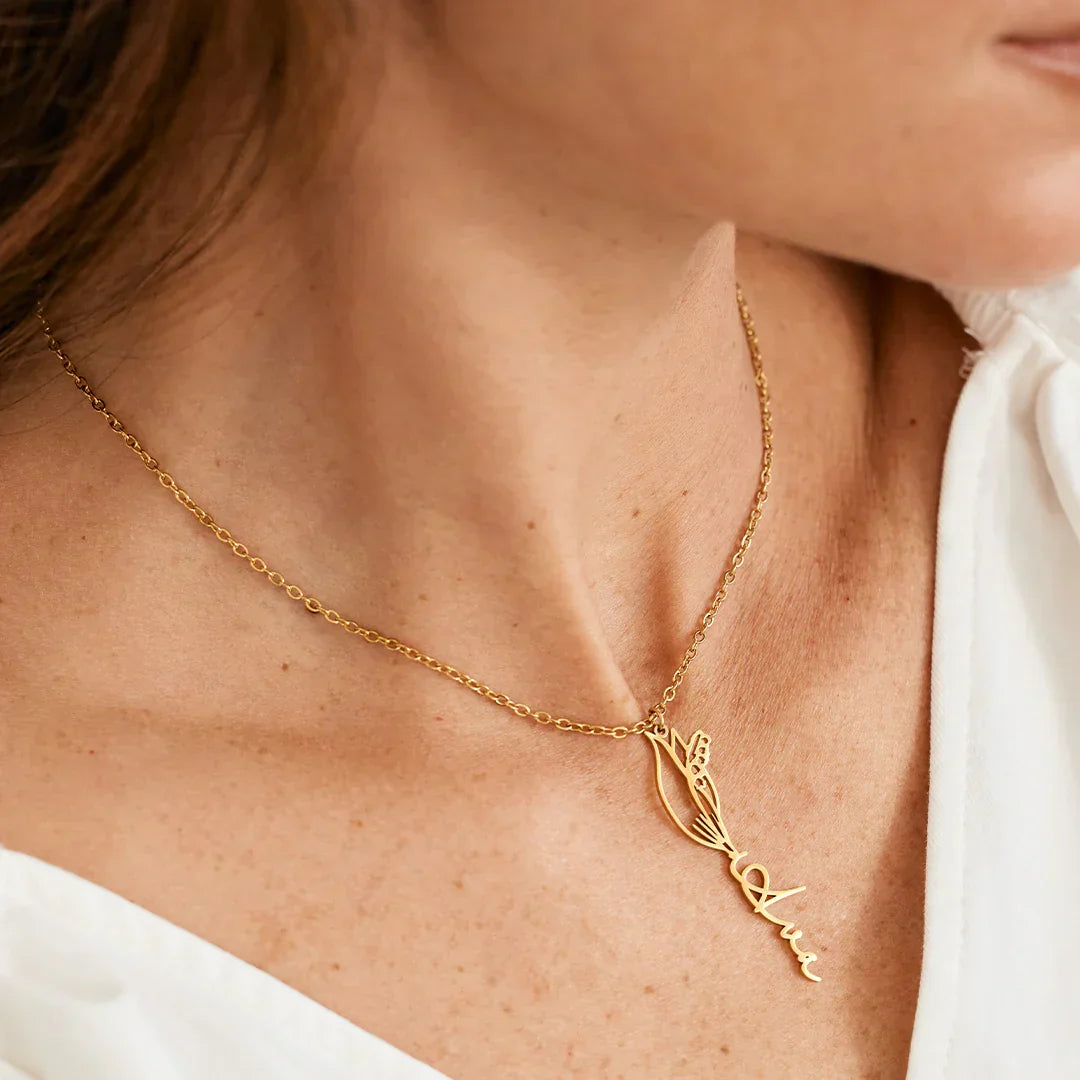 Personalized Name Necklace with Birth Flower