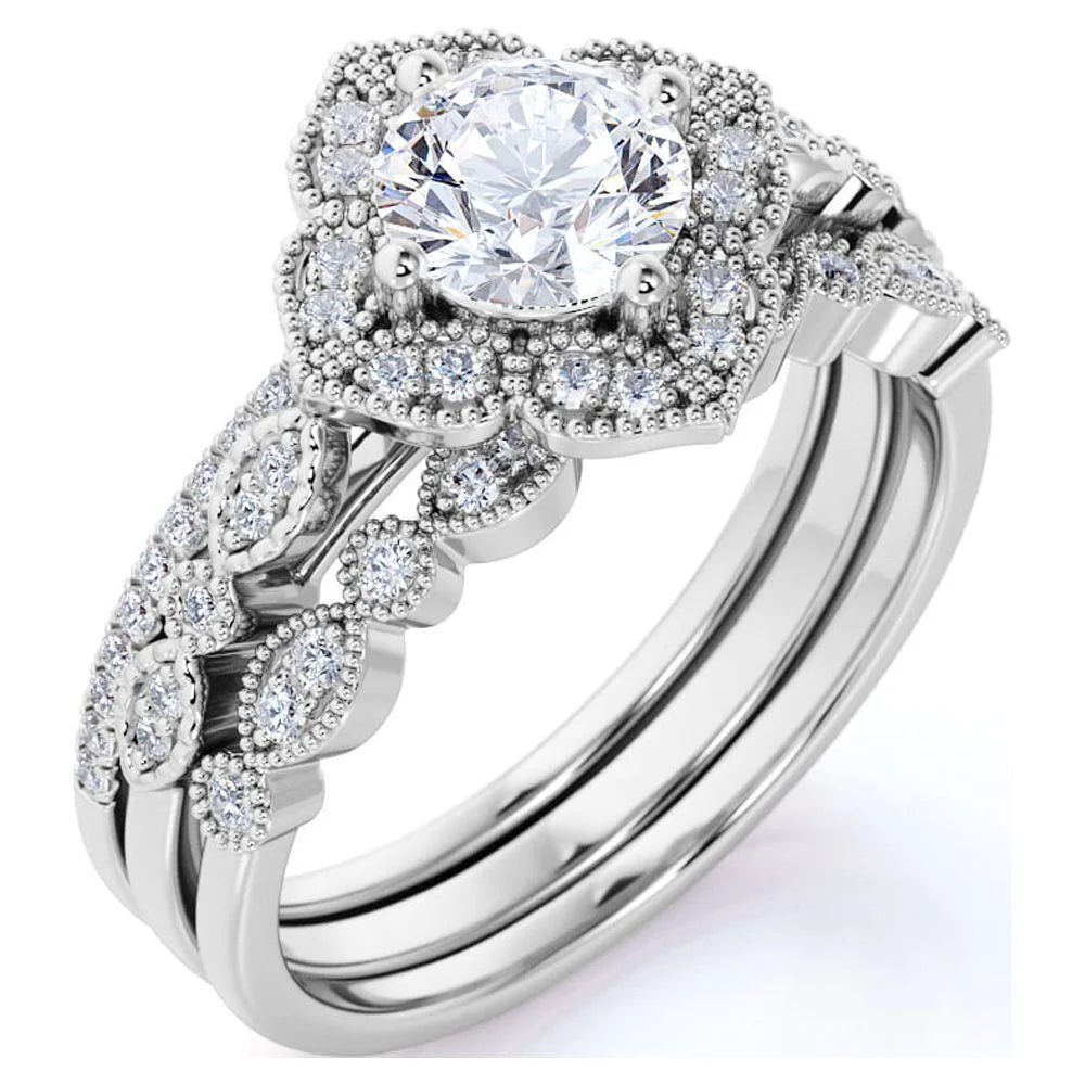 Rise Ring Set with Engagement Ring and 2 Wedding Bands in 18K Gold over Silver