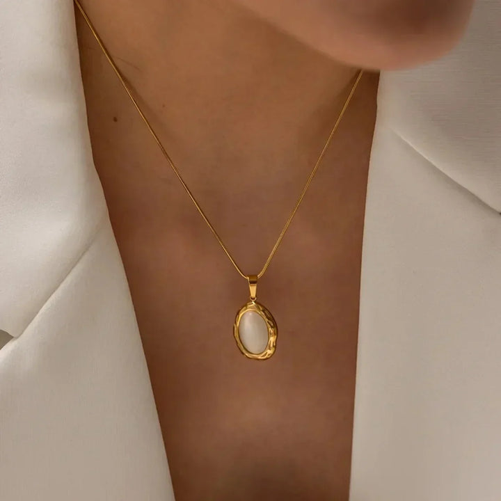 Gold-Plated Necklace with Oval Cat's Eye Opal