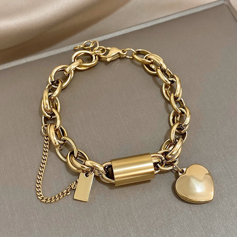 Chunky heart-shaped gold bracelet