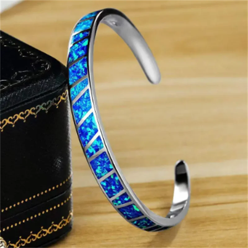 Verstelbare Blauwe Vuur Opale Armband in Zilver