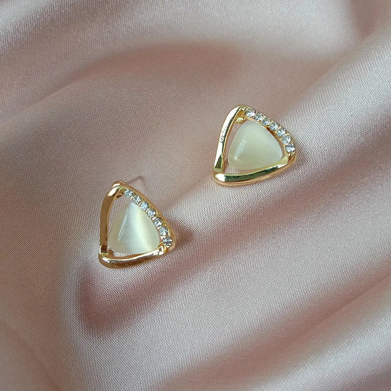 Advanced Triangular Earrings with Opal and Crystals