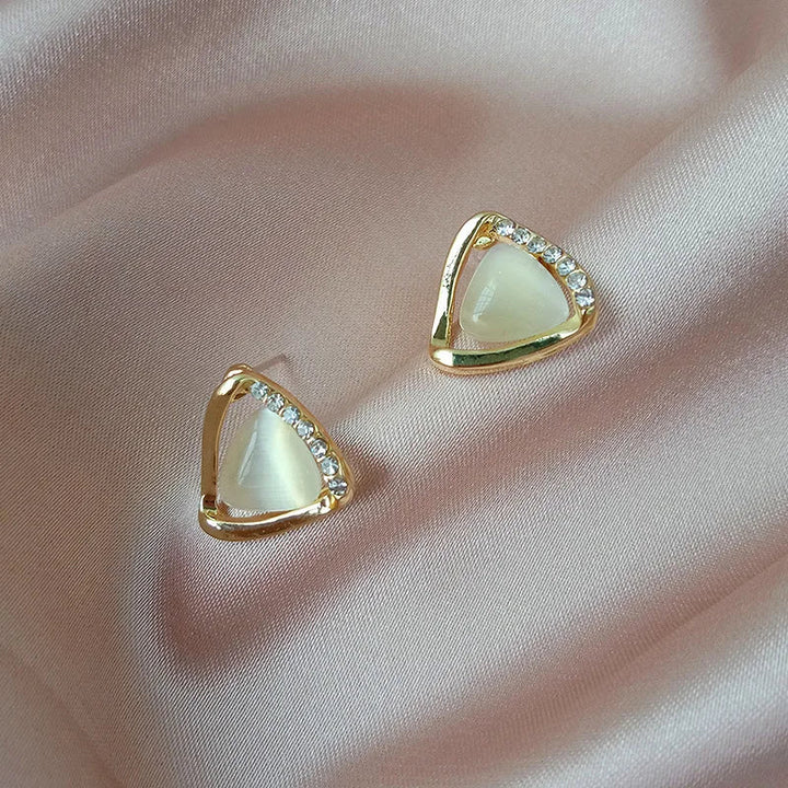 Sophisticated Triangular Earrings with Opal and Crystals