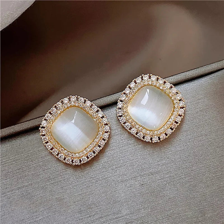 Chic Square Earrings with Opal and Cubic Zirconia