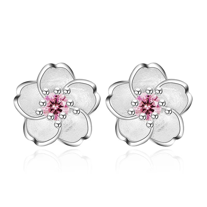 Flower-shaped stud earrings with cubic zirconia