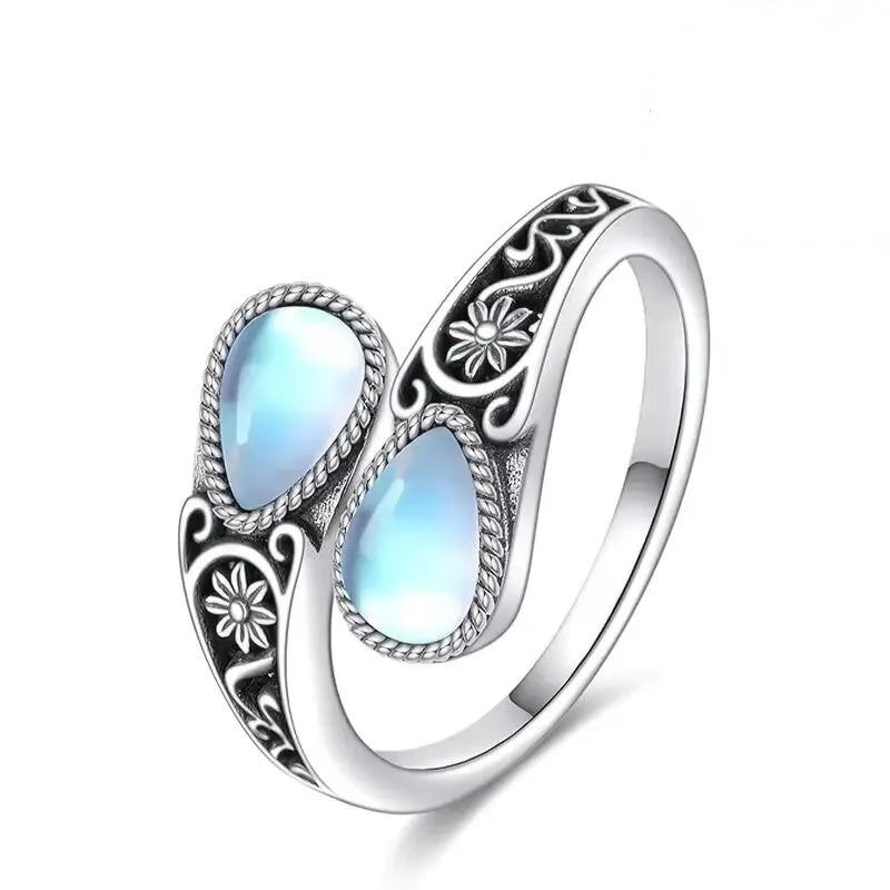 Elegant Ring with Moonstone Flower