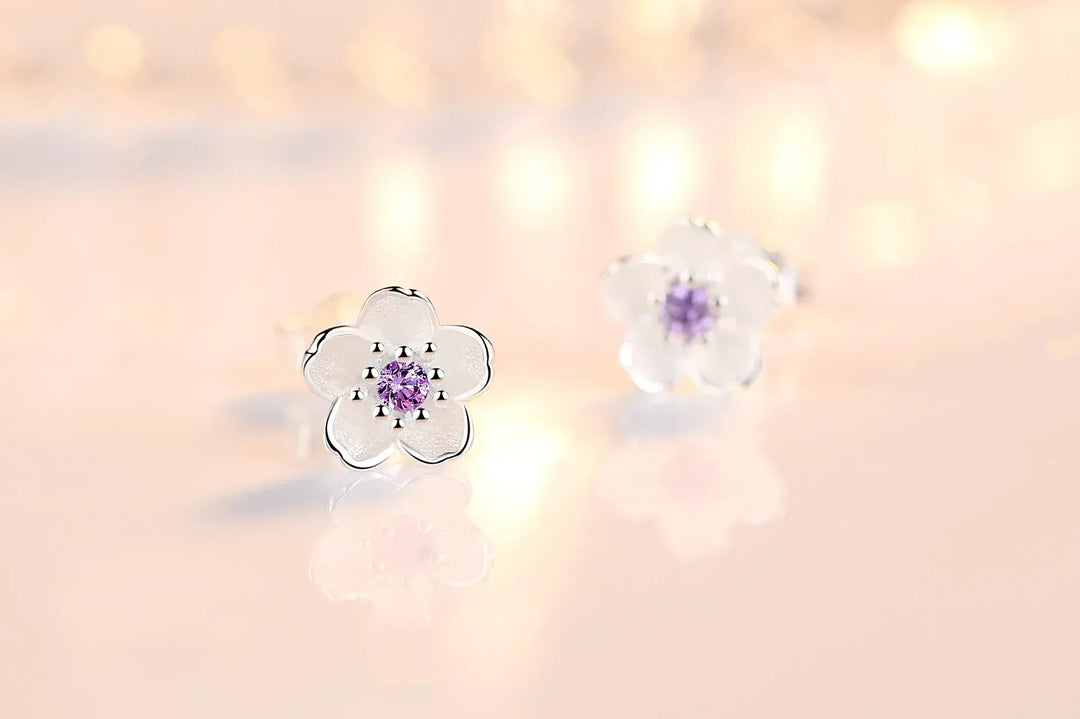 Flower-Shaped Stud Earrings with Zirconia