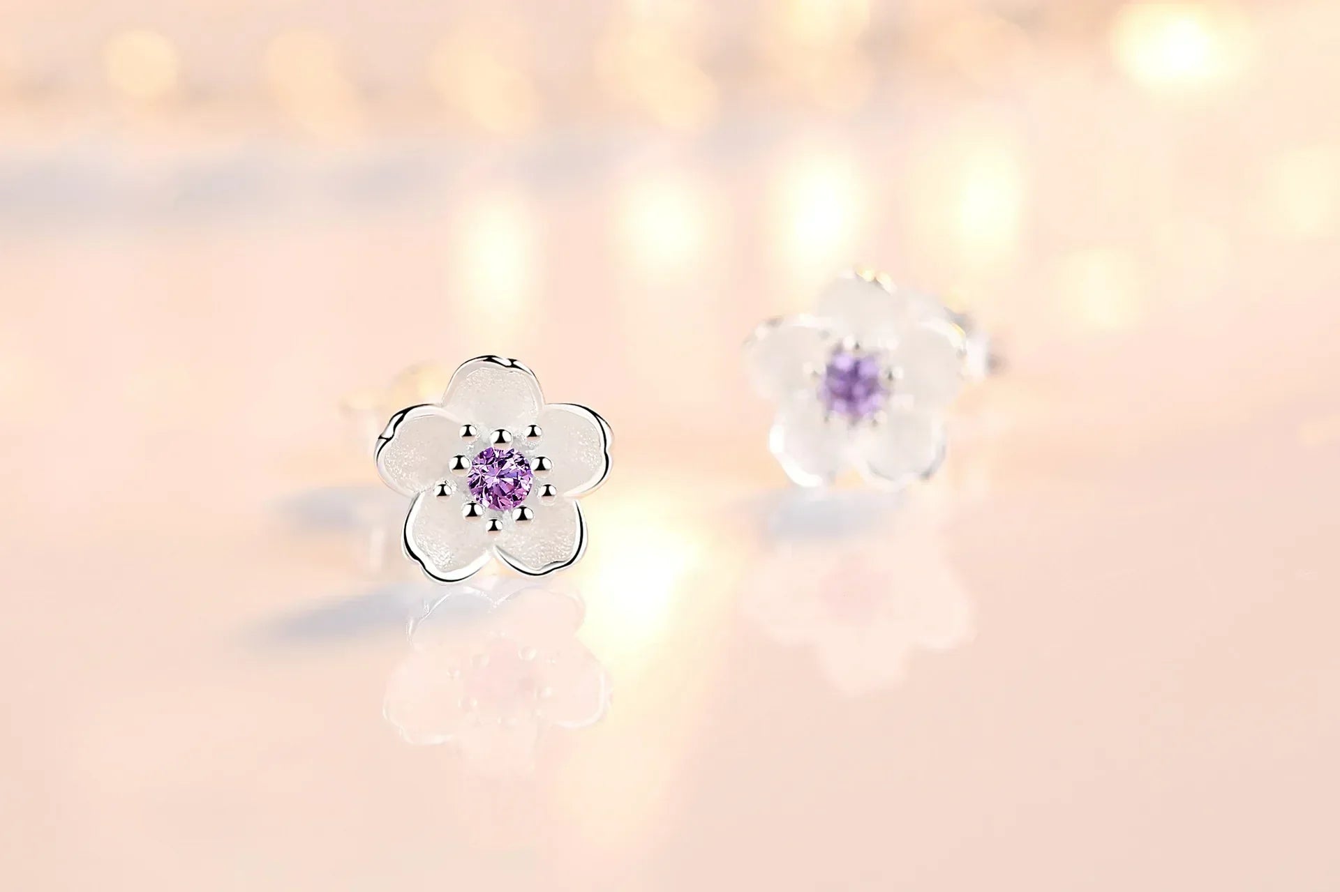 Flower-shaped stud earrings with cubic zirconia
