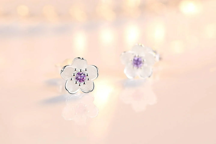 Flower-Shaped Stud Earrings with Zirconia