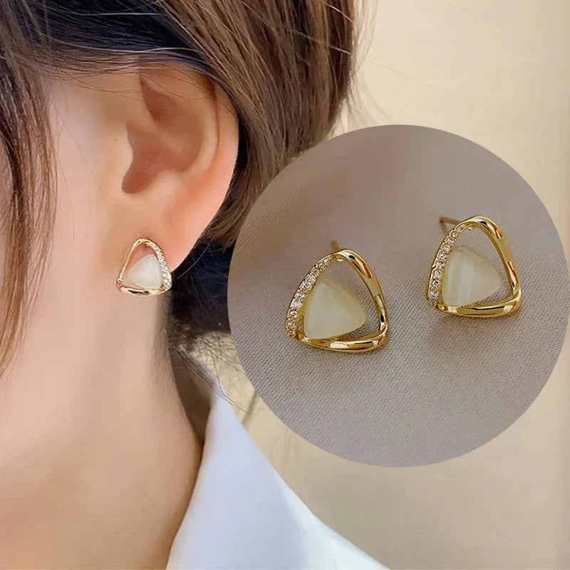 Advanced Triangular Earrings with Opal and Crystals