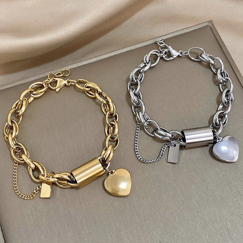 Chunky heart-shaped gold bracelet