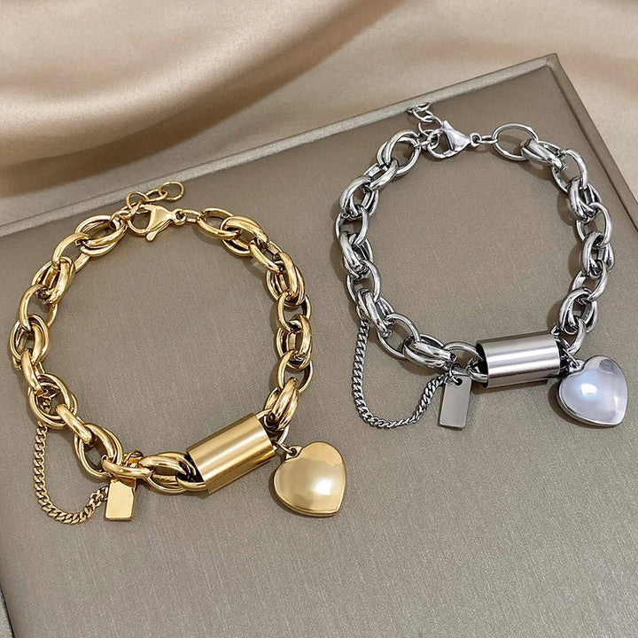 Chunky Heart-Shaped Gold Bracelet