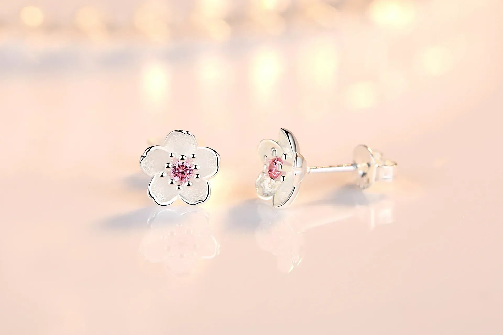 Flower-shaped stud earrings with cubic zirconia