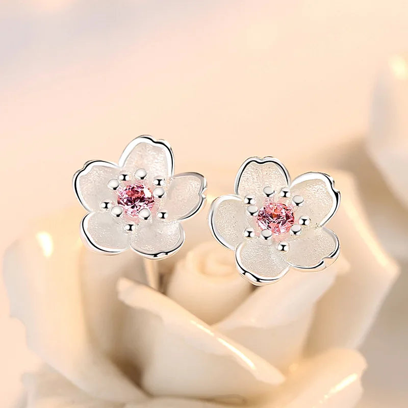 Flower-shaped stud earrings with cubic zirconia