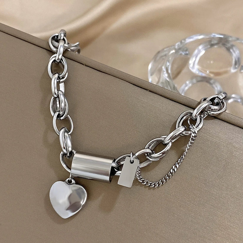 Chunky heart-shaped gold bracelet