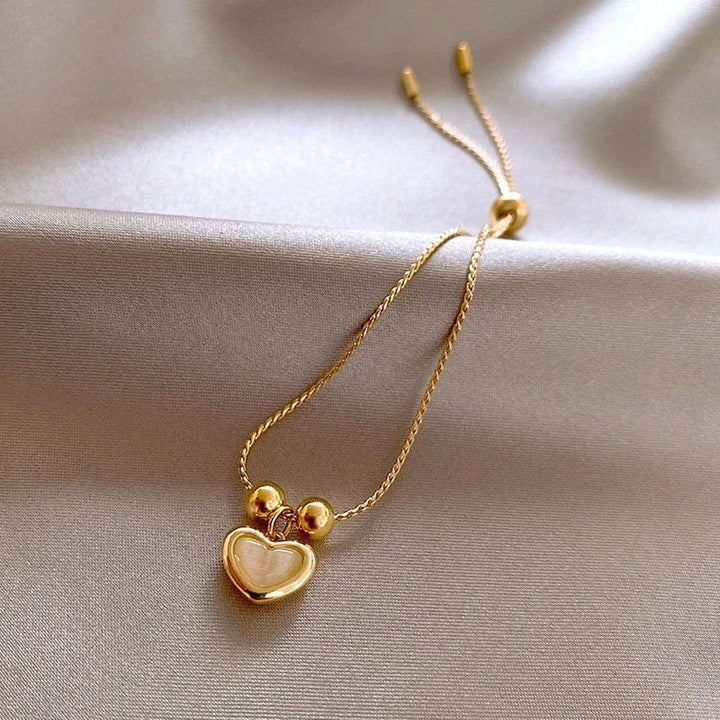 Heart-Shaped Peach Opal Bracelet Coated with Gold