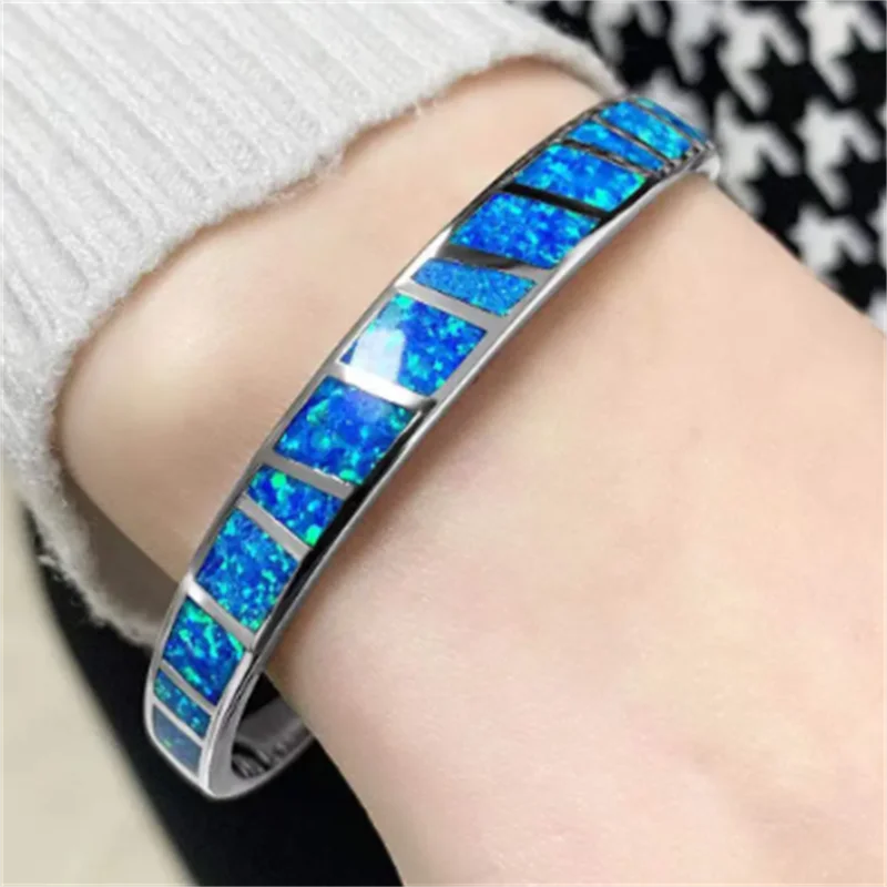 Verstelbare Blauwe Vuur Opale Armband in Zilver