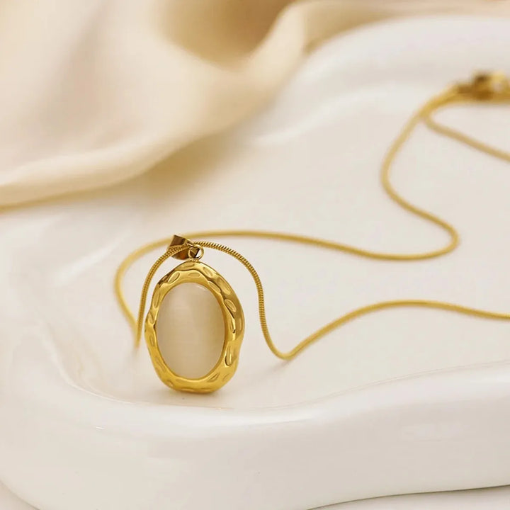 Gold-Plated Necklace with Oval Cat's Eye Opal