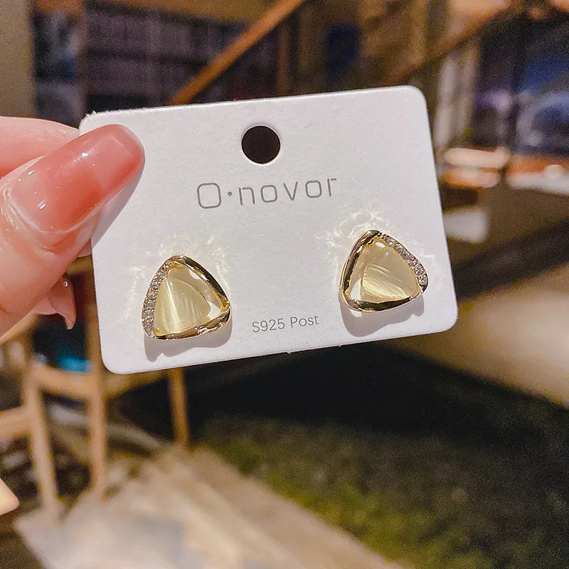 Advanced Triangular Earrings with Opal and Crystals