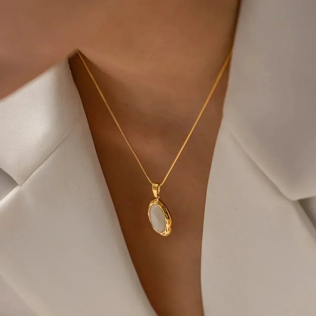 Gold-Plated Necklace with Oval Cat's Eye Opal