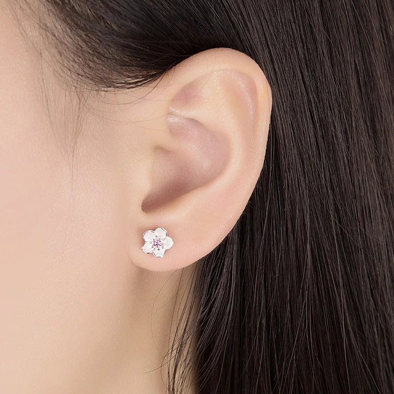 Flower-shaped stud earrings with cubic zirconia