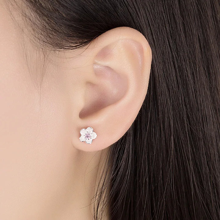 Flower-Shaped Stud Earrings with Zirconia