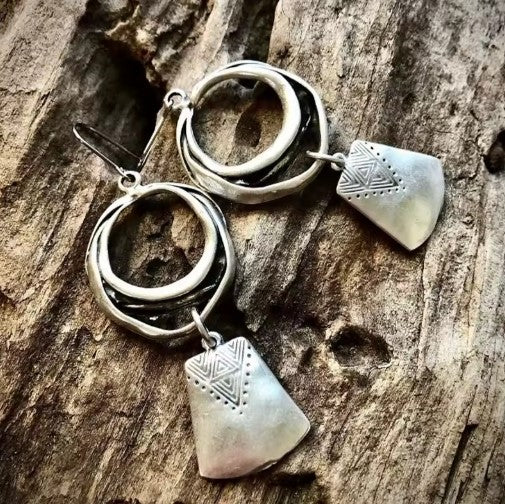 Vintage Square Silver Drop Earrings