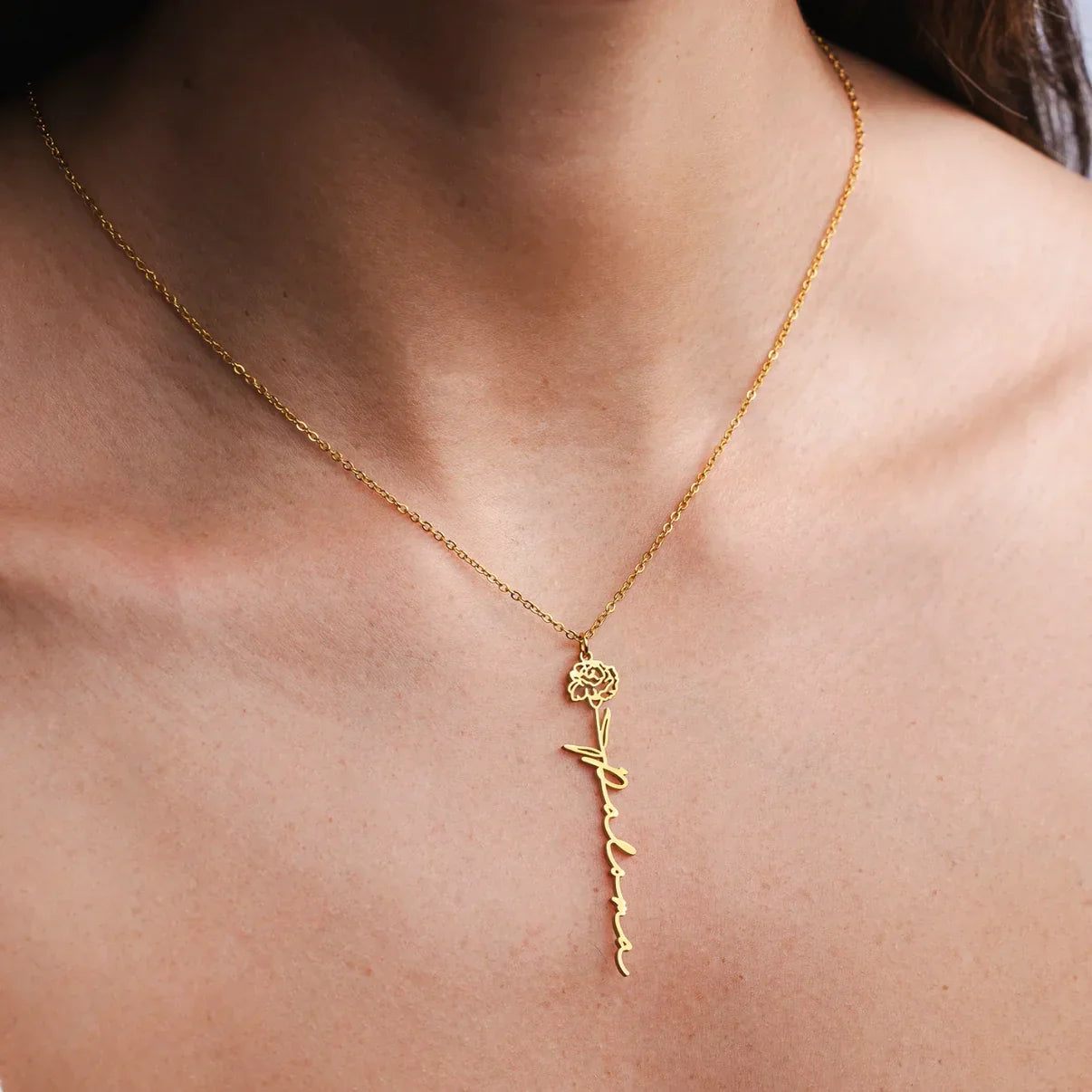 Personalized Name Necklace with Birth Flower