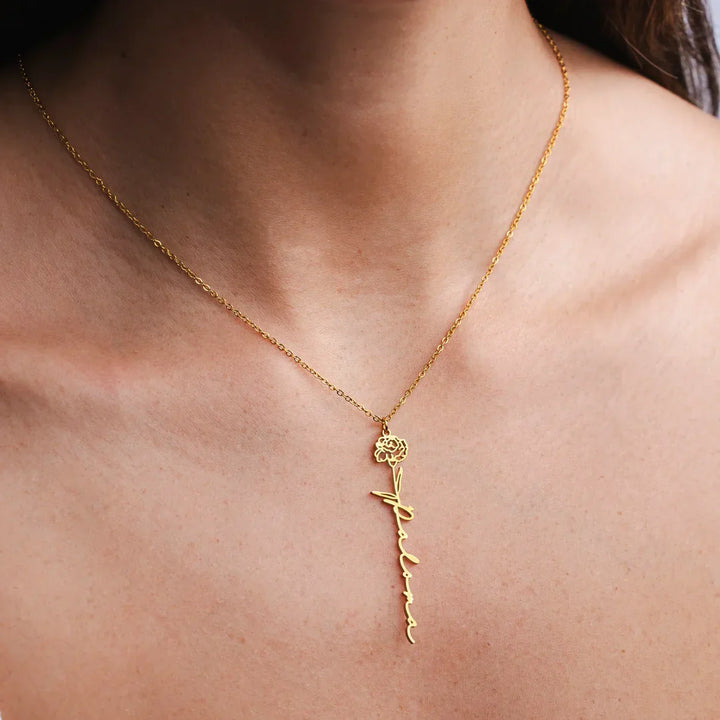Personalized Name Necklace with Birth Flower