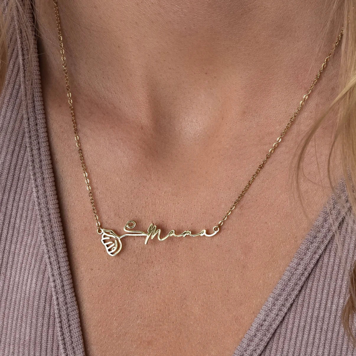 Personalized Name Necklace with Birth Flower