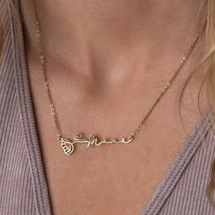 Personalized Name Necklace with Birth Flower