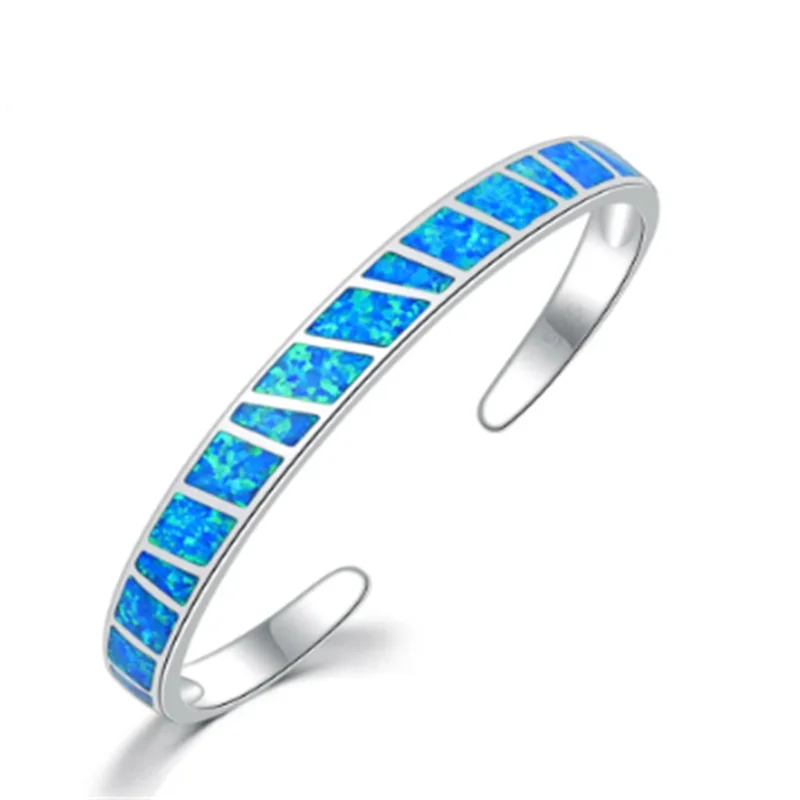 Verstelbare Blauwe Vuur Opale Armband in Zilver