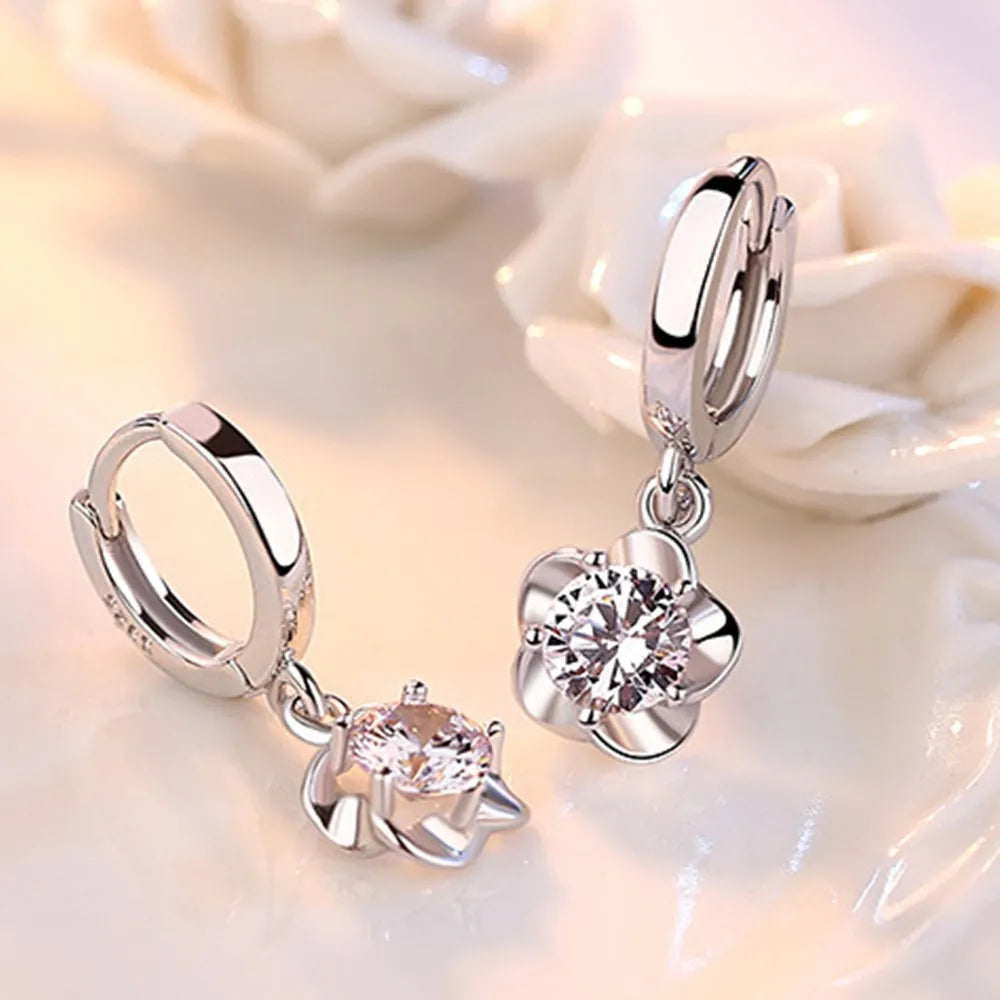 Silver Earrings with Purple and White Cubic Zirconia