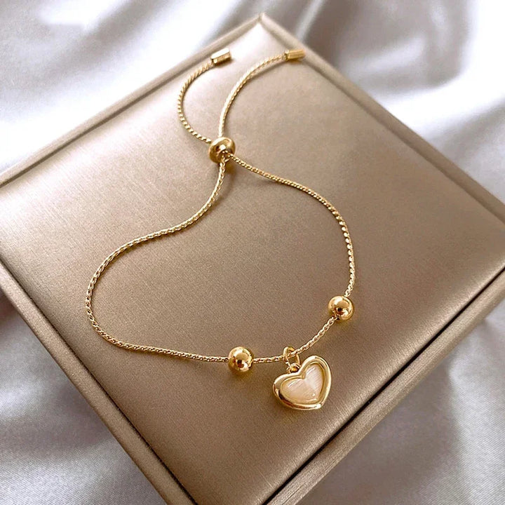 Heart-Shaped Peach Opal Bracelet Coated with Gold