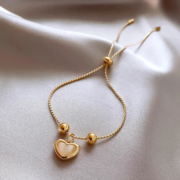 Heart-Shaped Peach Opal Bracelet Coated with Gold