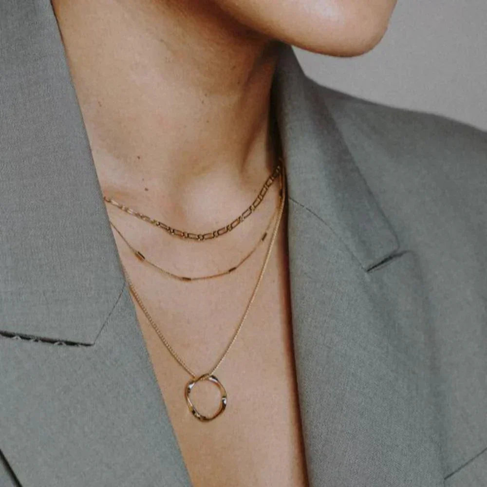 Open Three-Row Hoop Necklace in Gold