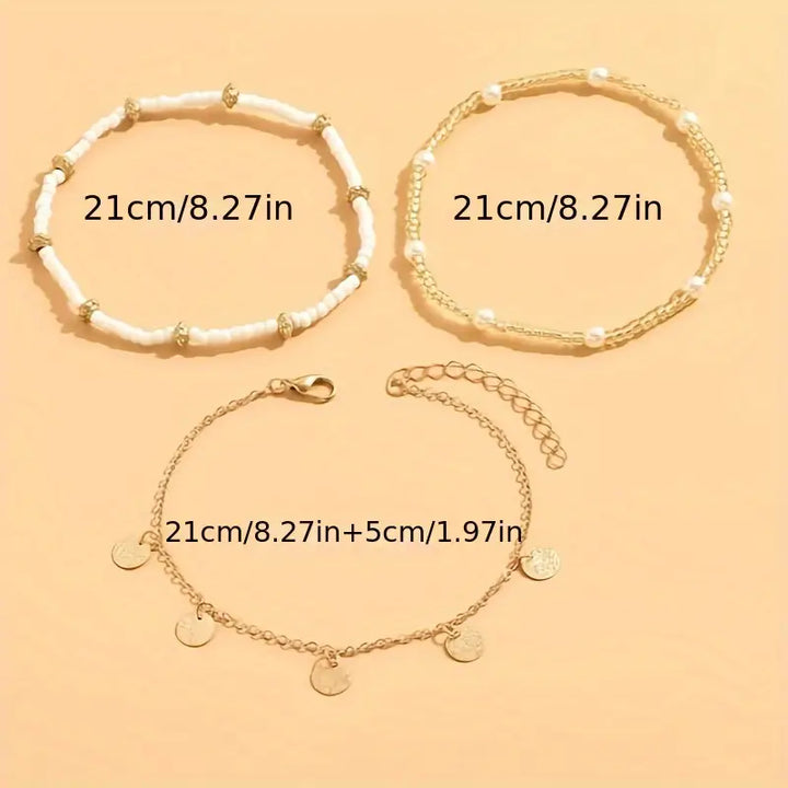 Gold 3-Piece Anklet Set