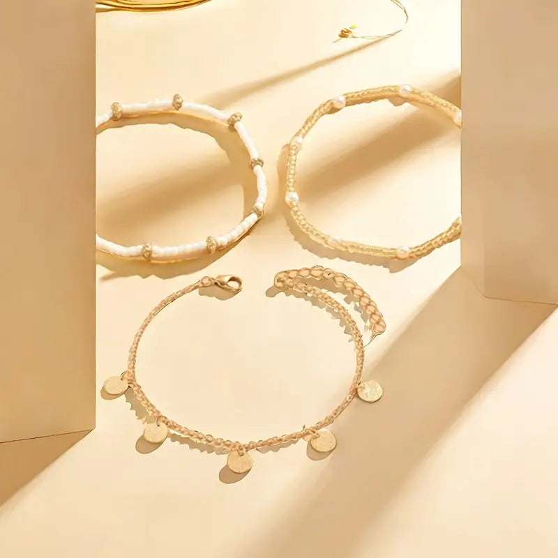 Golden 3-piece Anklet Set
