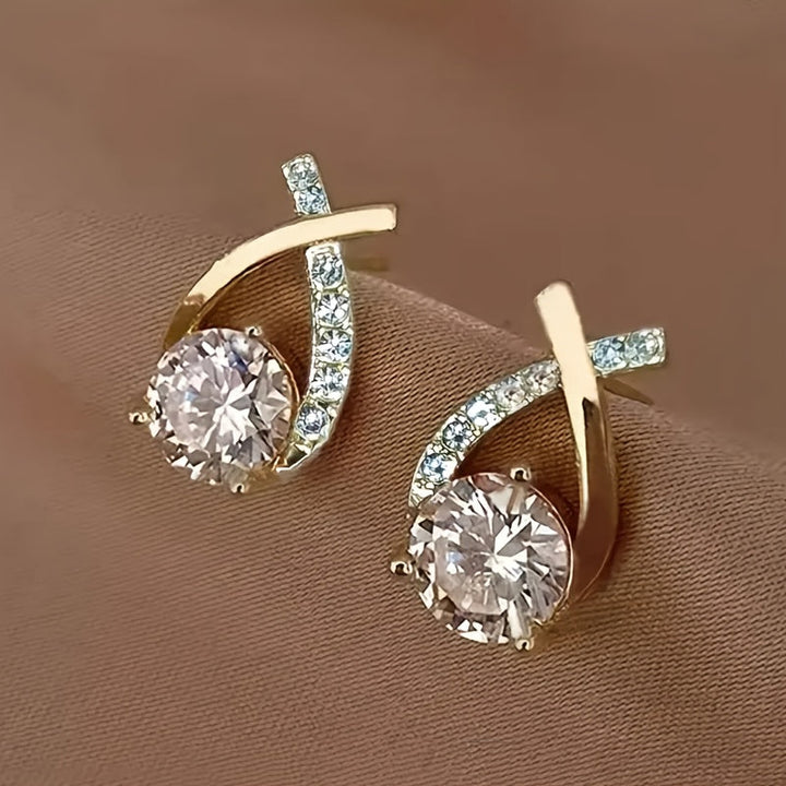Bundle: Gold Spiral Earrings with Crystals + Earrings with Gold Cross and Zirconia