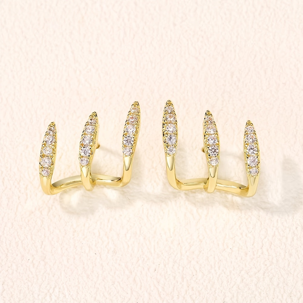 Elegant Earrings with Three Rhinestone Claws